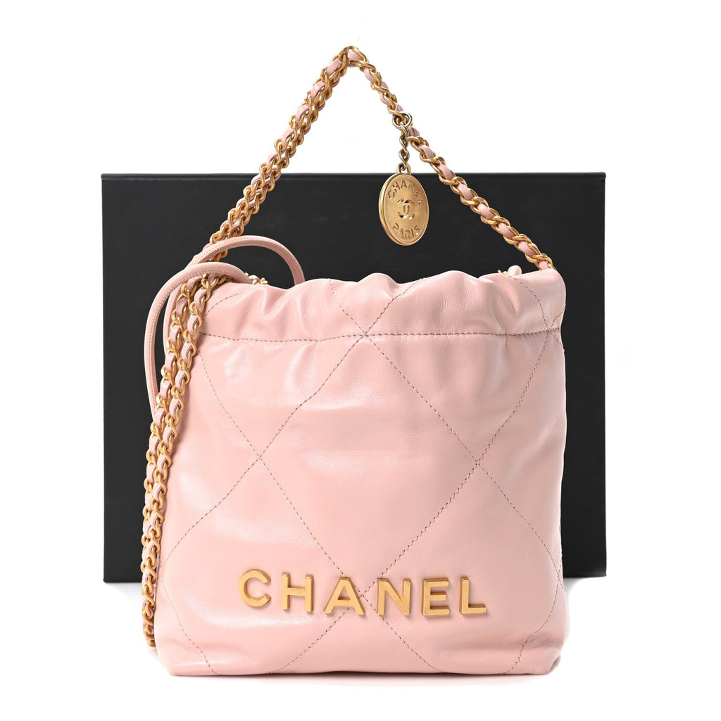 Shiny Calfskin Quilted Mini Chanel 22 Light Pink