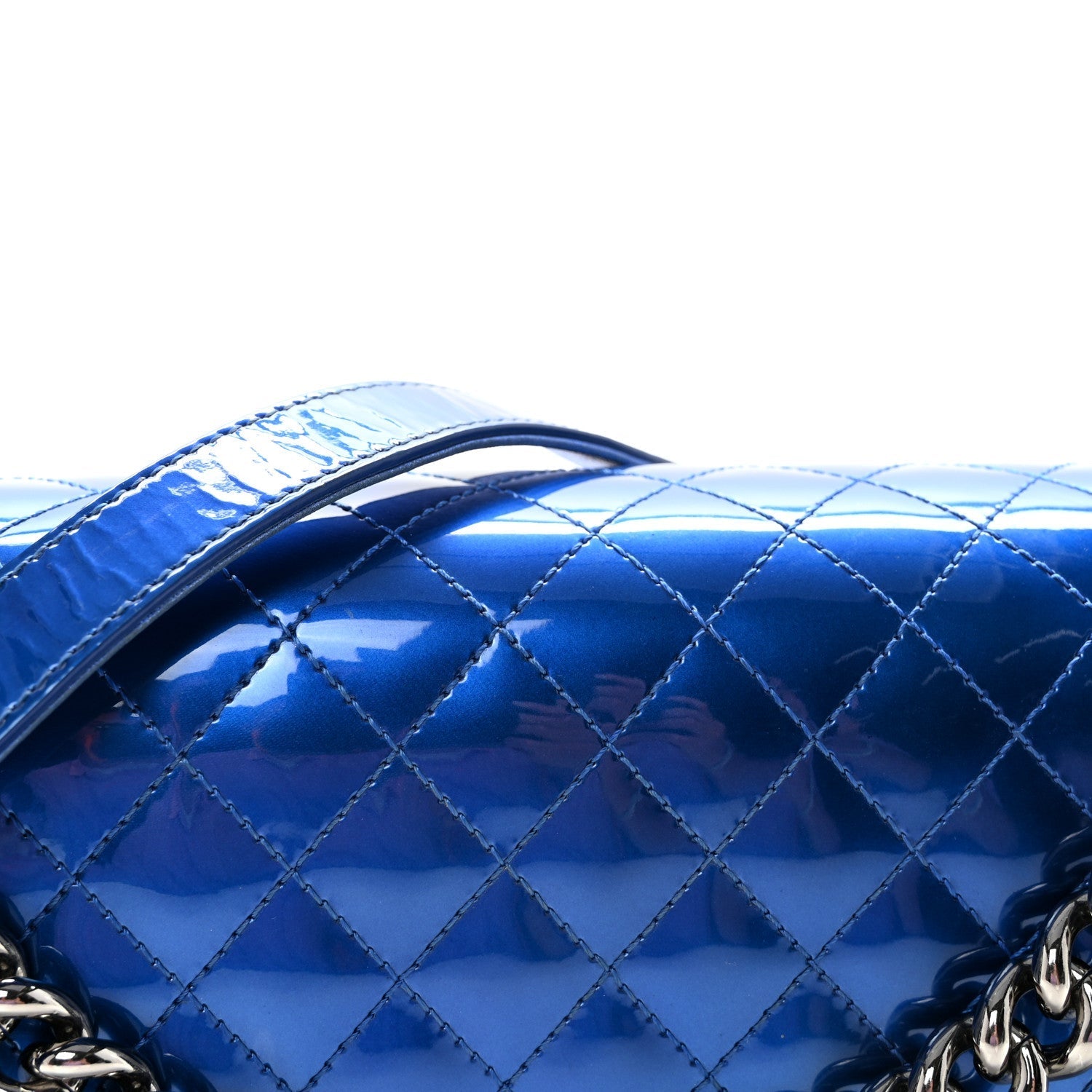 Metallic Patent Quilted New Medium Boy Flap Blue