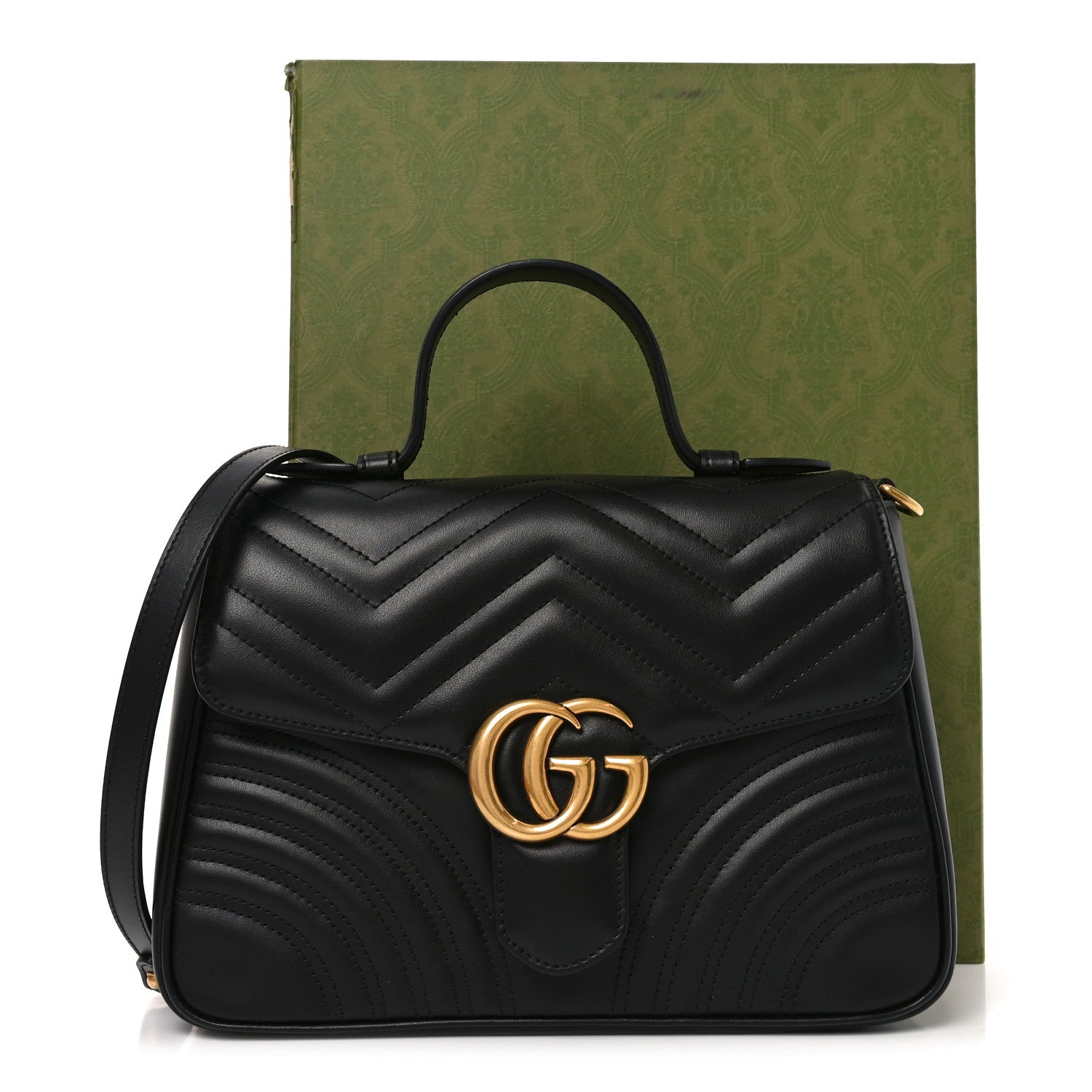 Calfskin Matelasse Small GG Marmont Top Handle Shoulder Bag Black