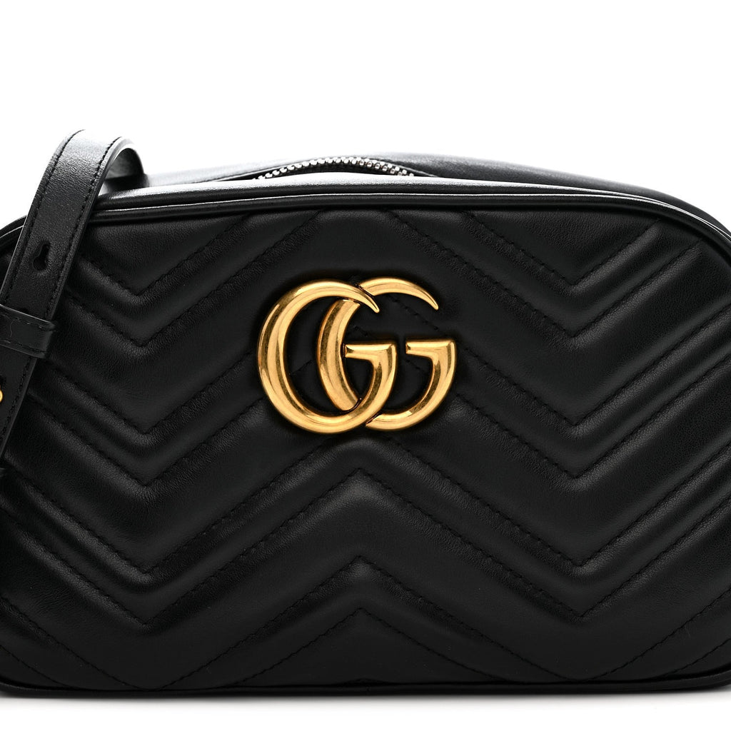 Calfskin Matelasse Small GG Marmont Chain Shoulder Bag Black