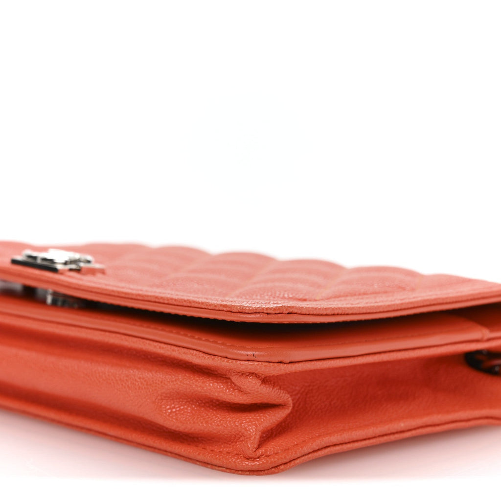 Caviar Quilted Boy Wallet On Chain WOC Orange
