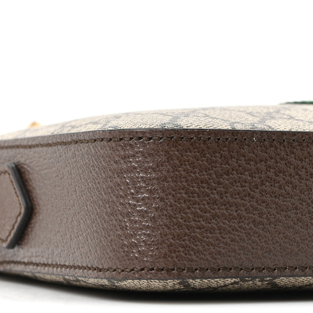 GG Supreme Monogram Textured Dollar Calfskin Web Ophidia Wristlet Shoulder Bag Beige Ebony New Acero