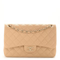 Caviar Quilted Jumbo Double Flap Beige