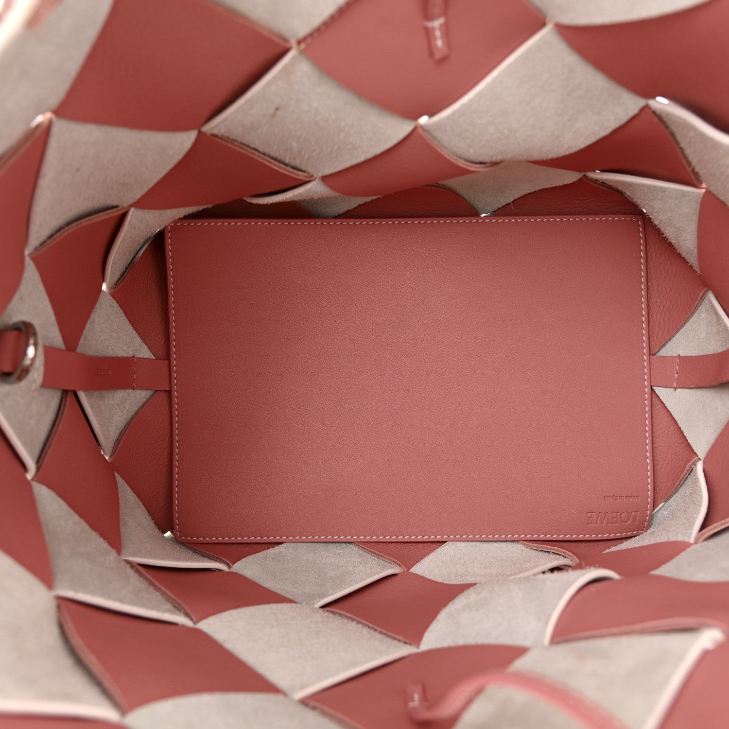 Calfskin Suede Gingham Woven Basket Bag Soft Pink White
