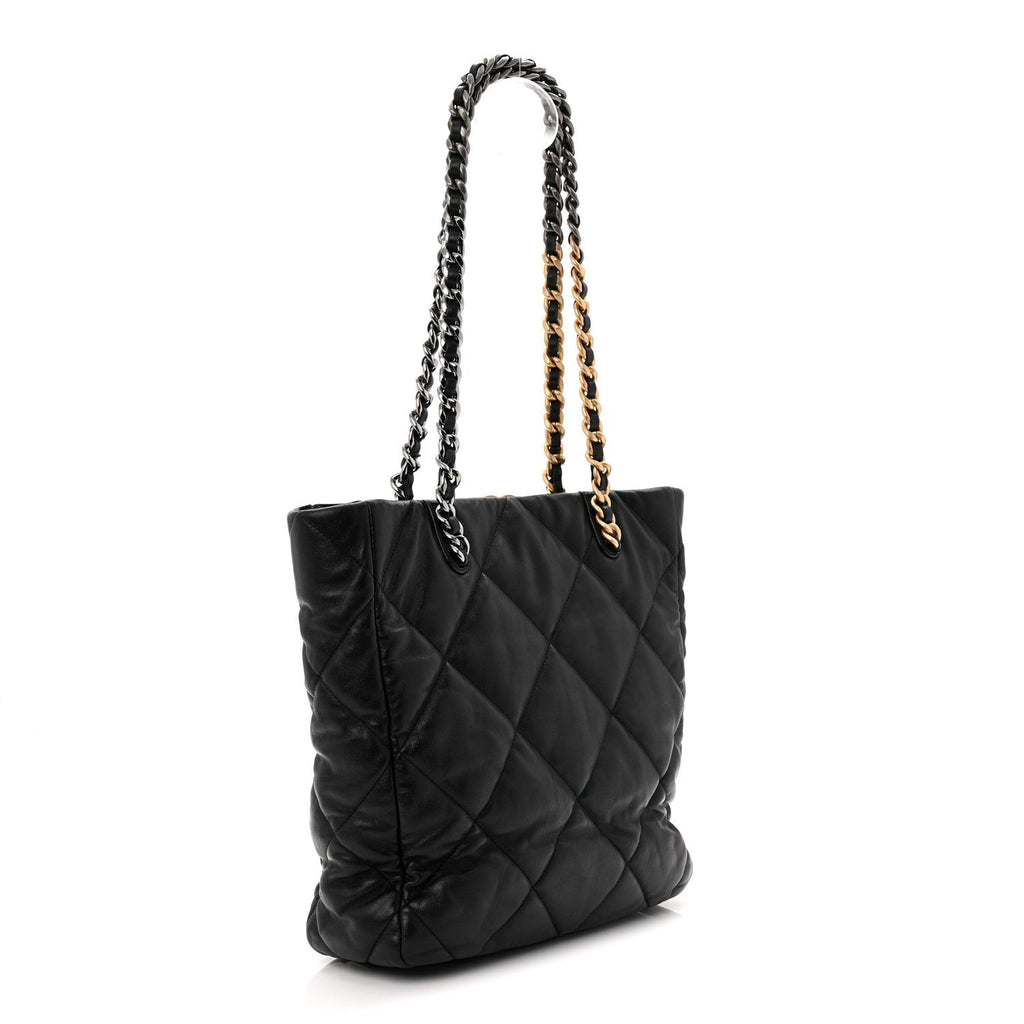 Lambskin Quilted Chanel 19 Shopping Bag Black