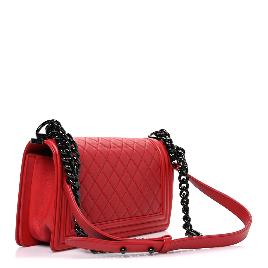 Lambskin Quilted Medium Boy Flap Red
