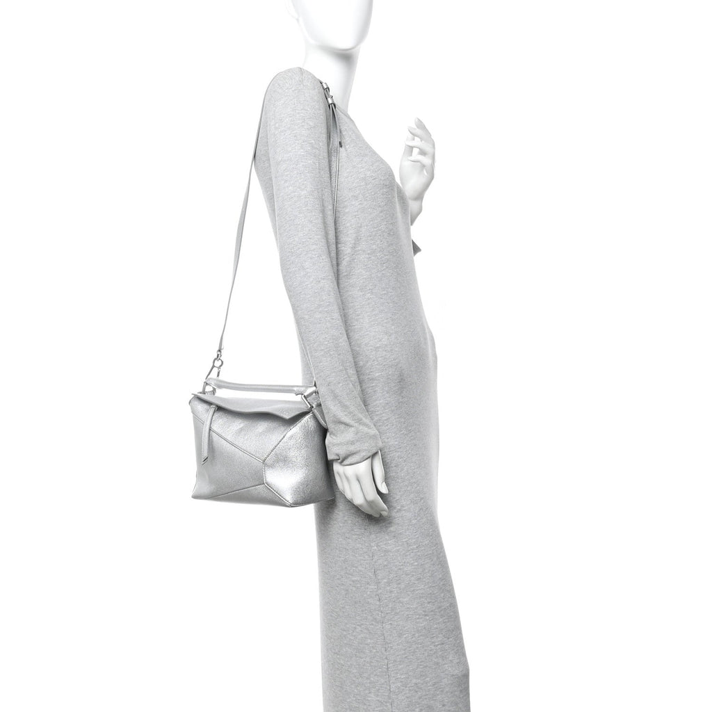 Laminated Lambskin Small Puzzle Edge Bag Silver