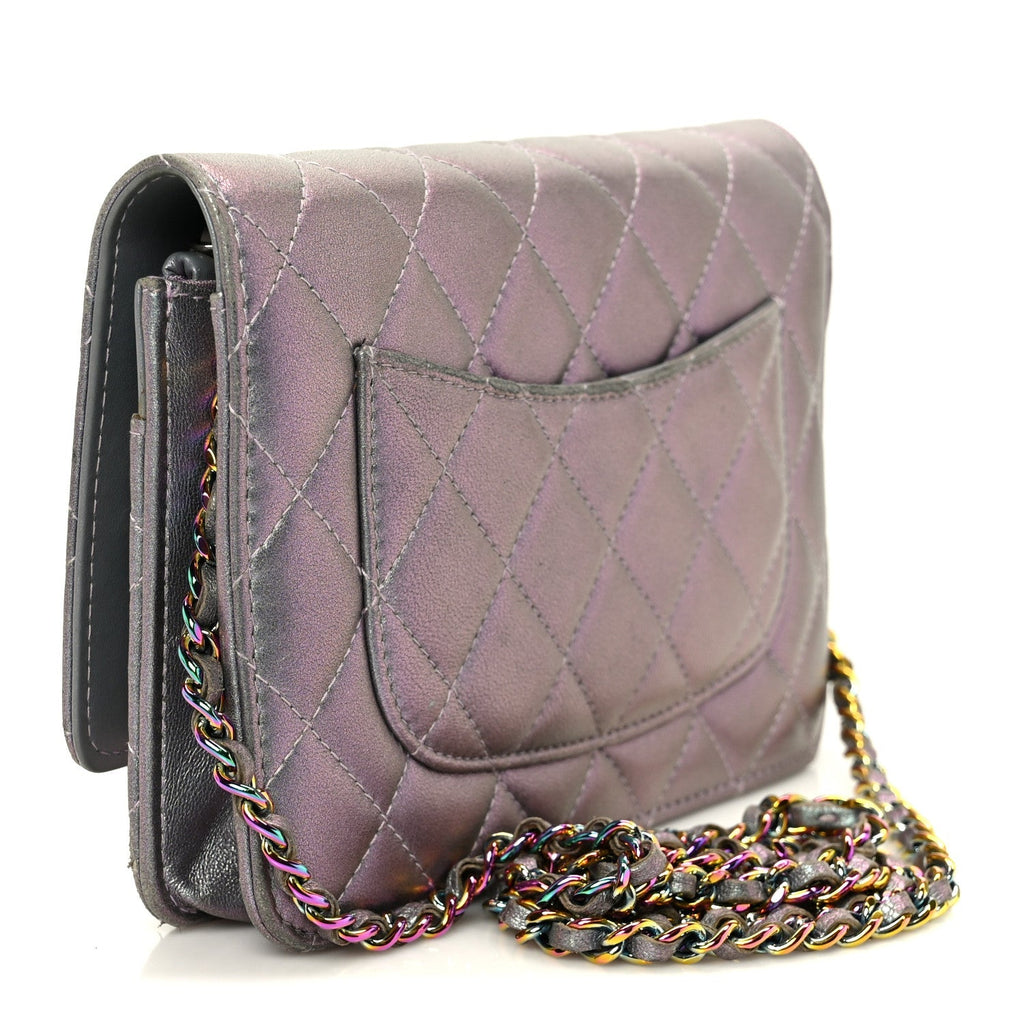 Iridescent Lambskin Quilted Reissue Wallet On Chain WOC Light Purple