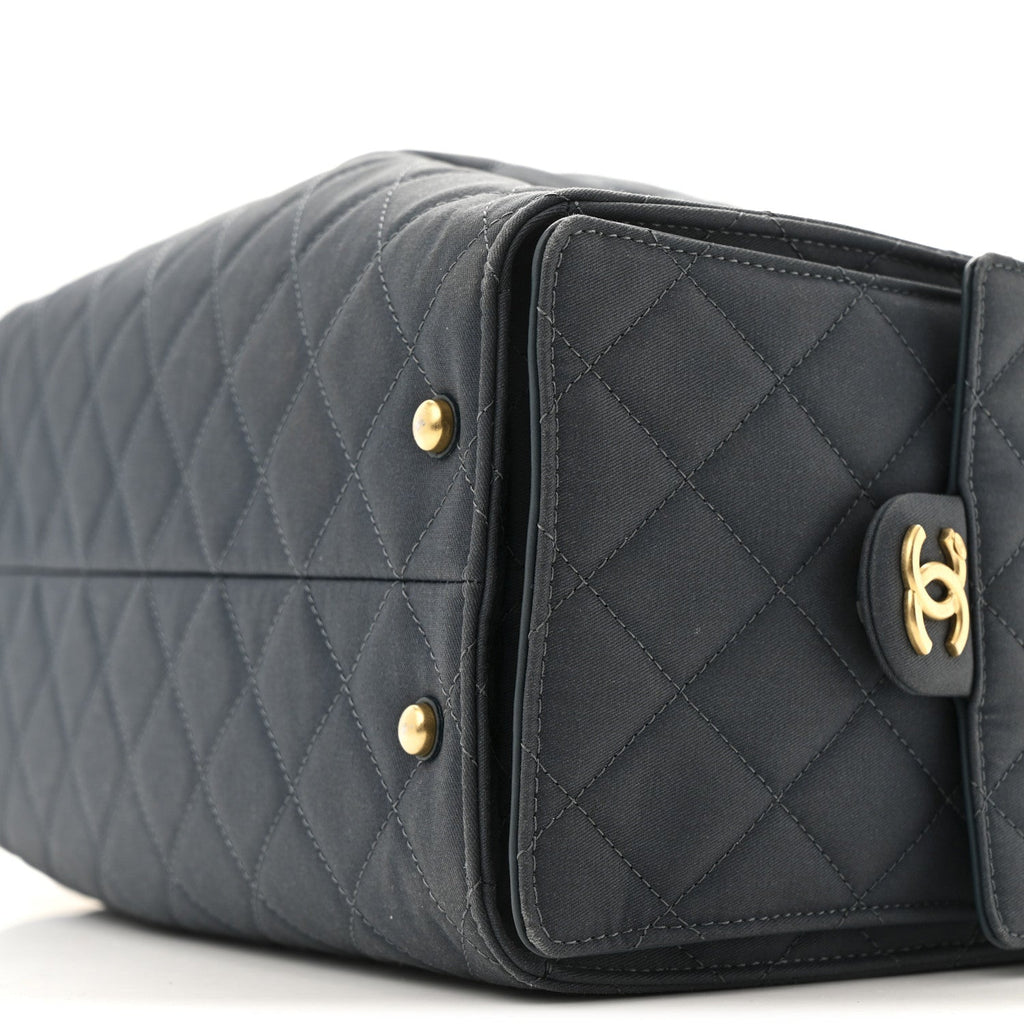 Canvas Quilted Medium Chanel 25 Handbag Dark Blue