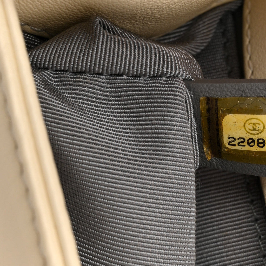 Calfskin Chevron Quilted Small Boy Flap Light Beige