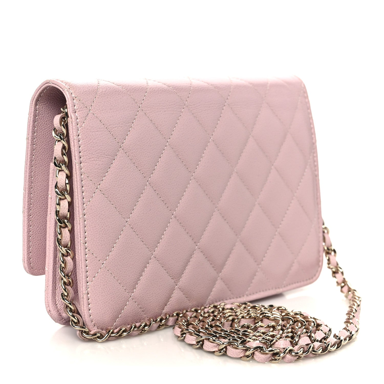 Caviar Quilted Studded CC Wallet on Chain WOC Light Pink