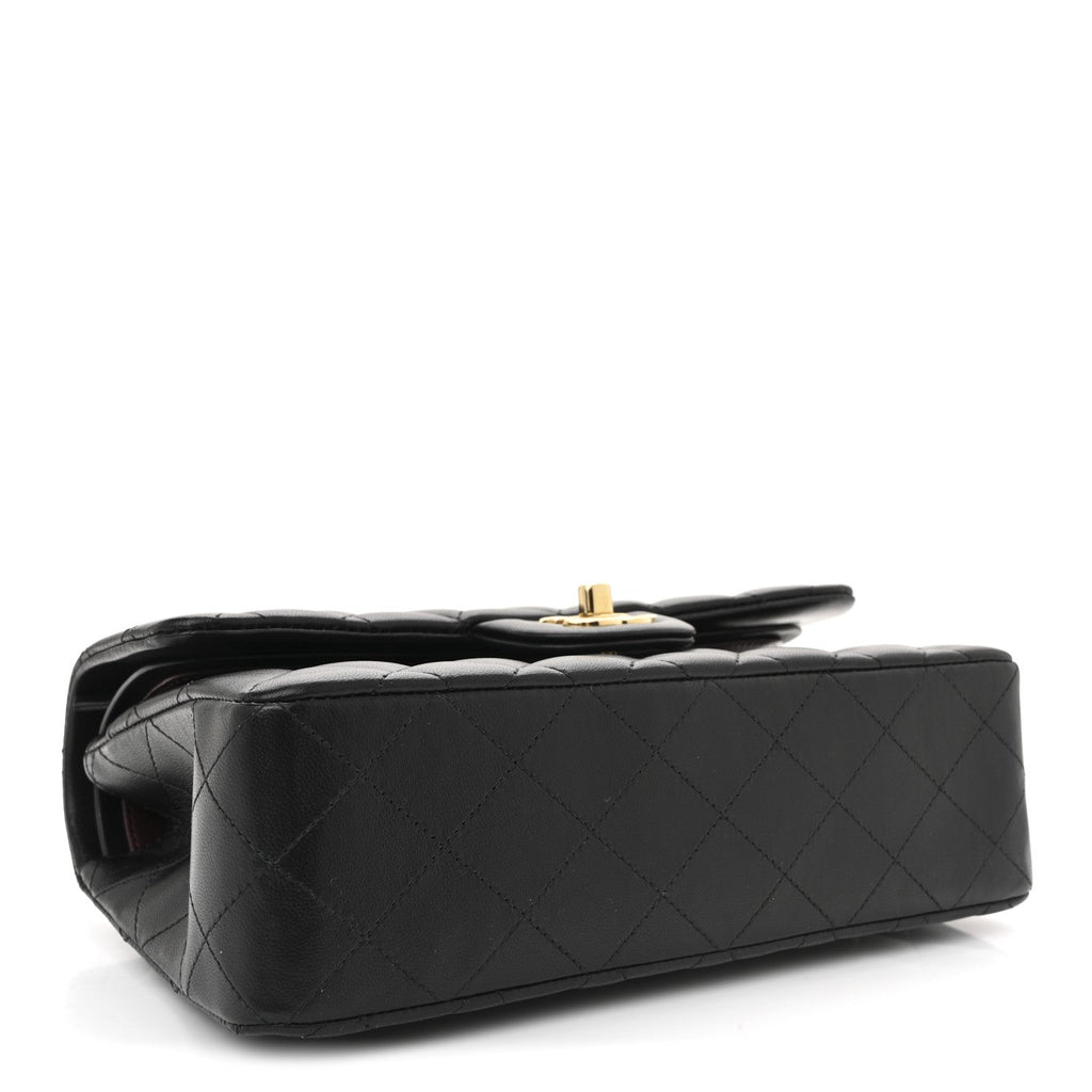 Lambskin Quilted Small Double Flap Black