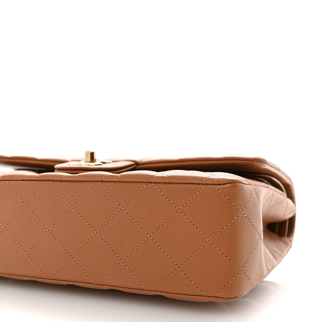 Lambskin Quilted Medium Double Flap Brown