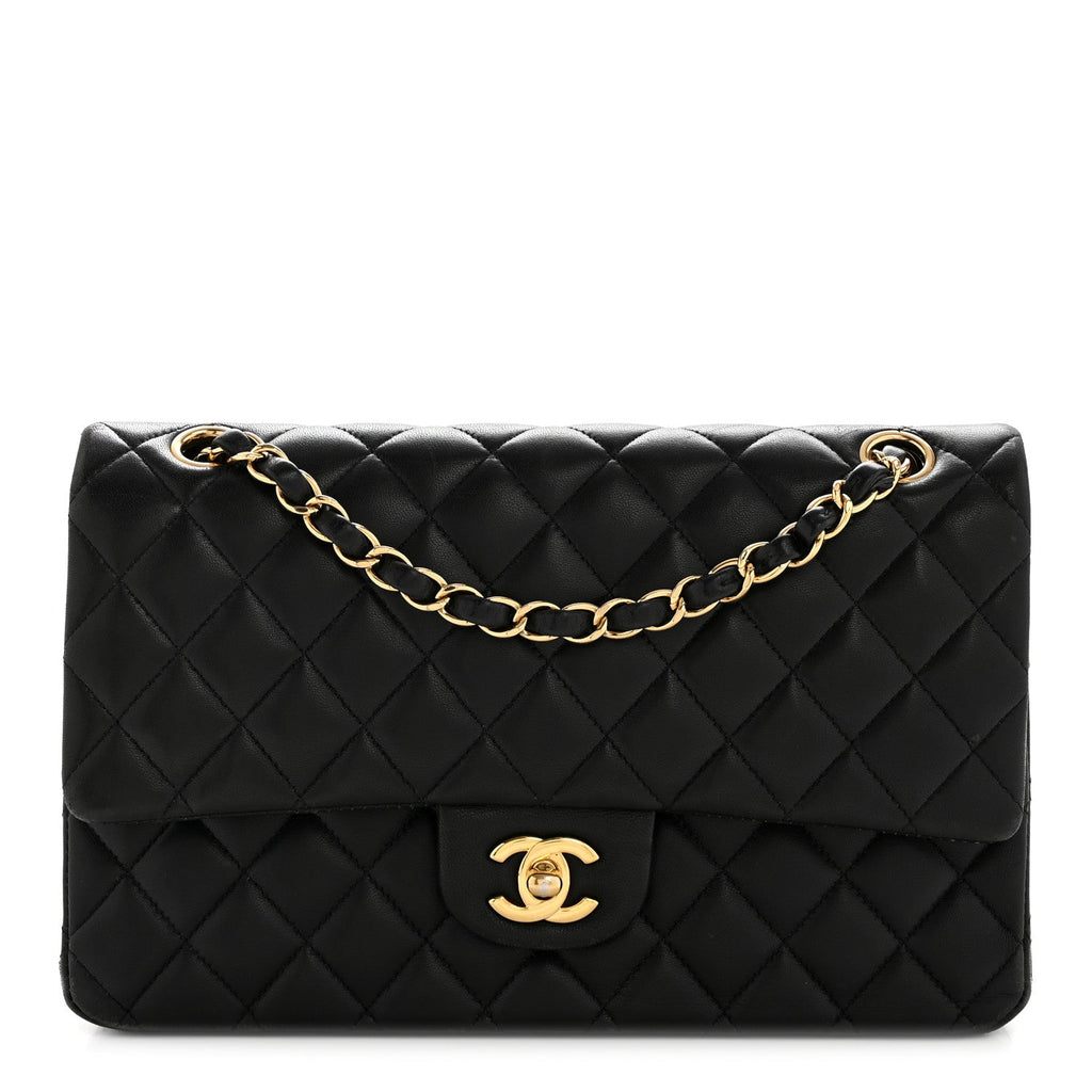 Lambskin Quilted Medium Double Flap Black
