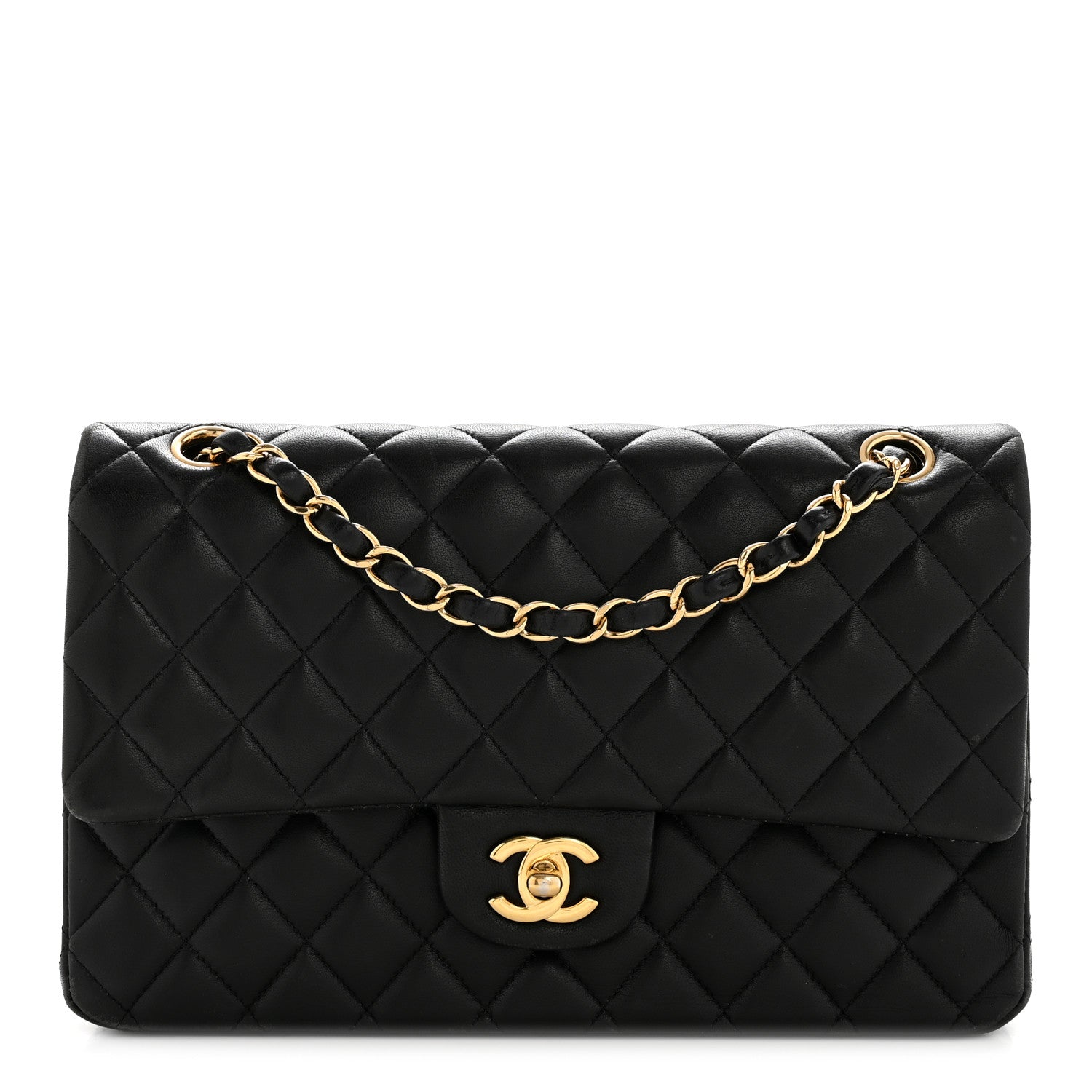 Lambskin Quilted Medium Double Flap Black