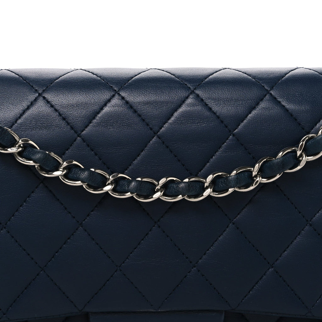 Lambskin Quilted Medium Double Flap Navy