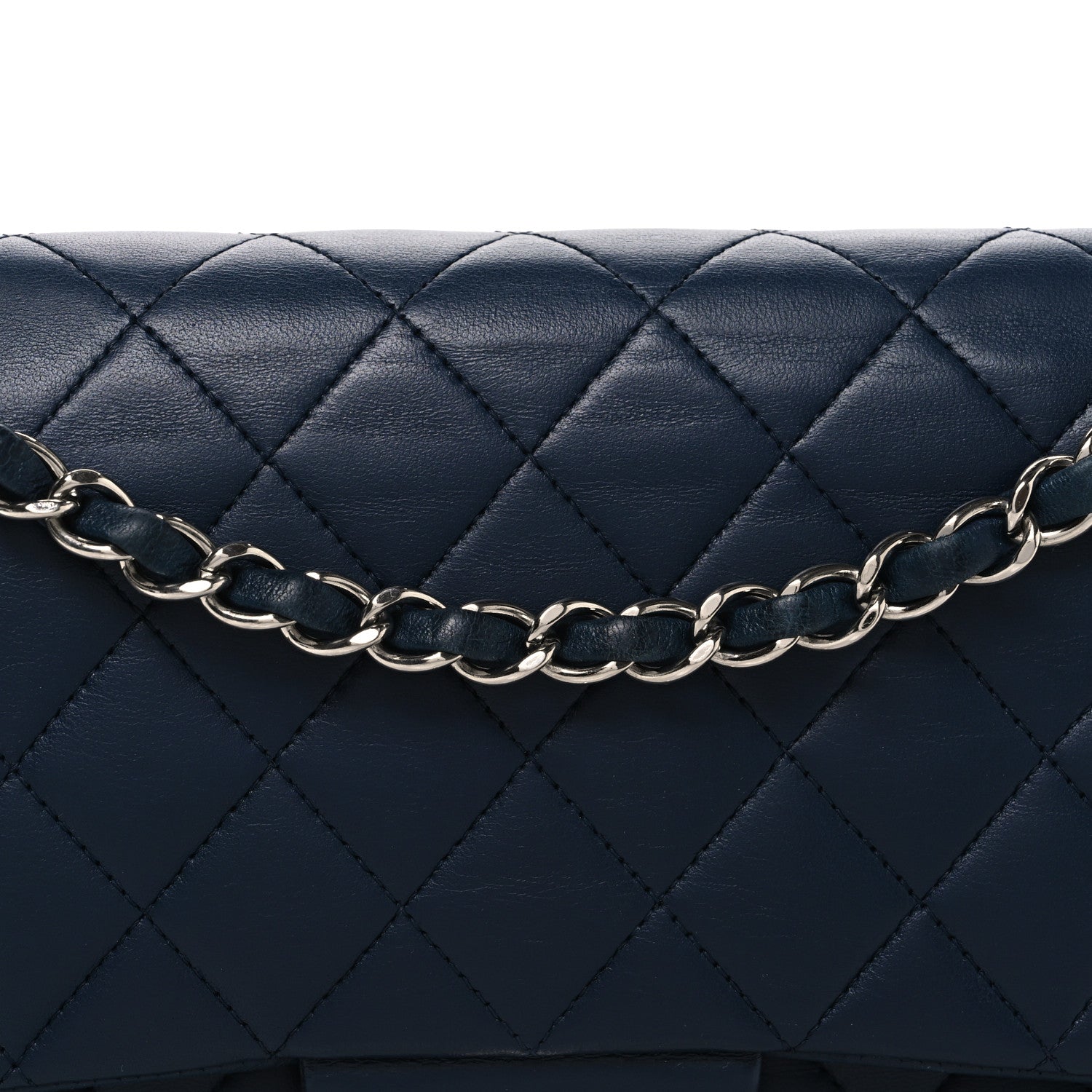 Lambskin Quilted Medium Double Flap Navy