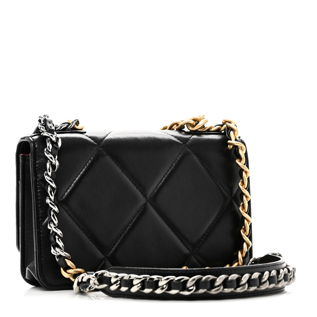 Lambskin Quilted Chanel 19 Wallet On Chain WOC Black