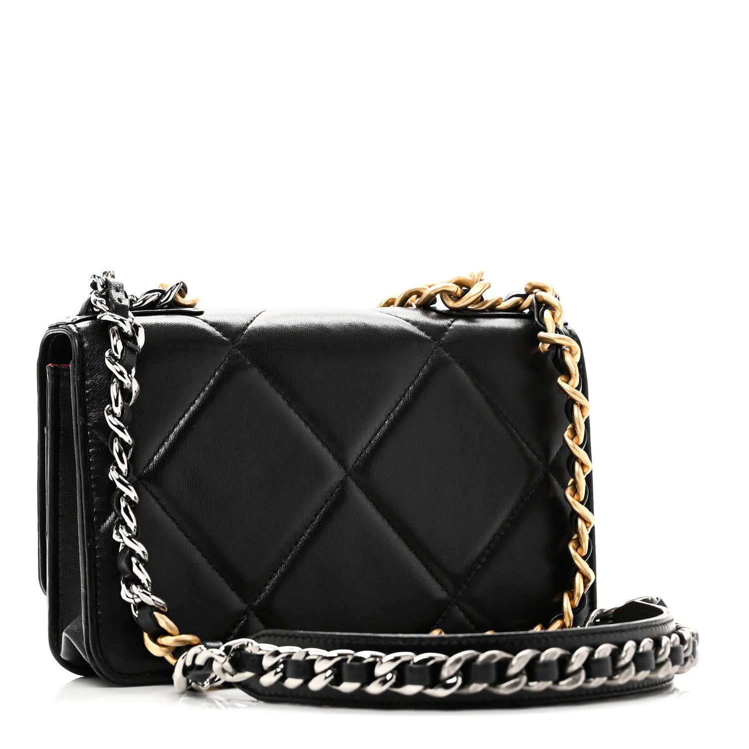 Lambskin Quilted Chanel 19 Wallet On Chain WOC Black