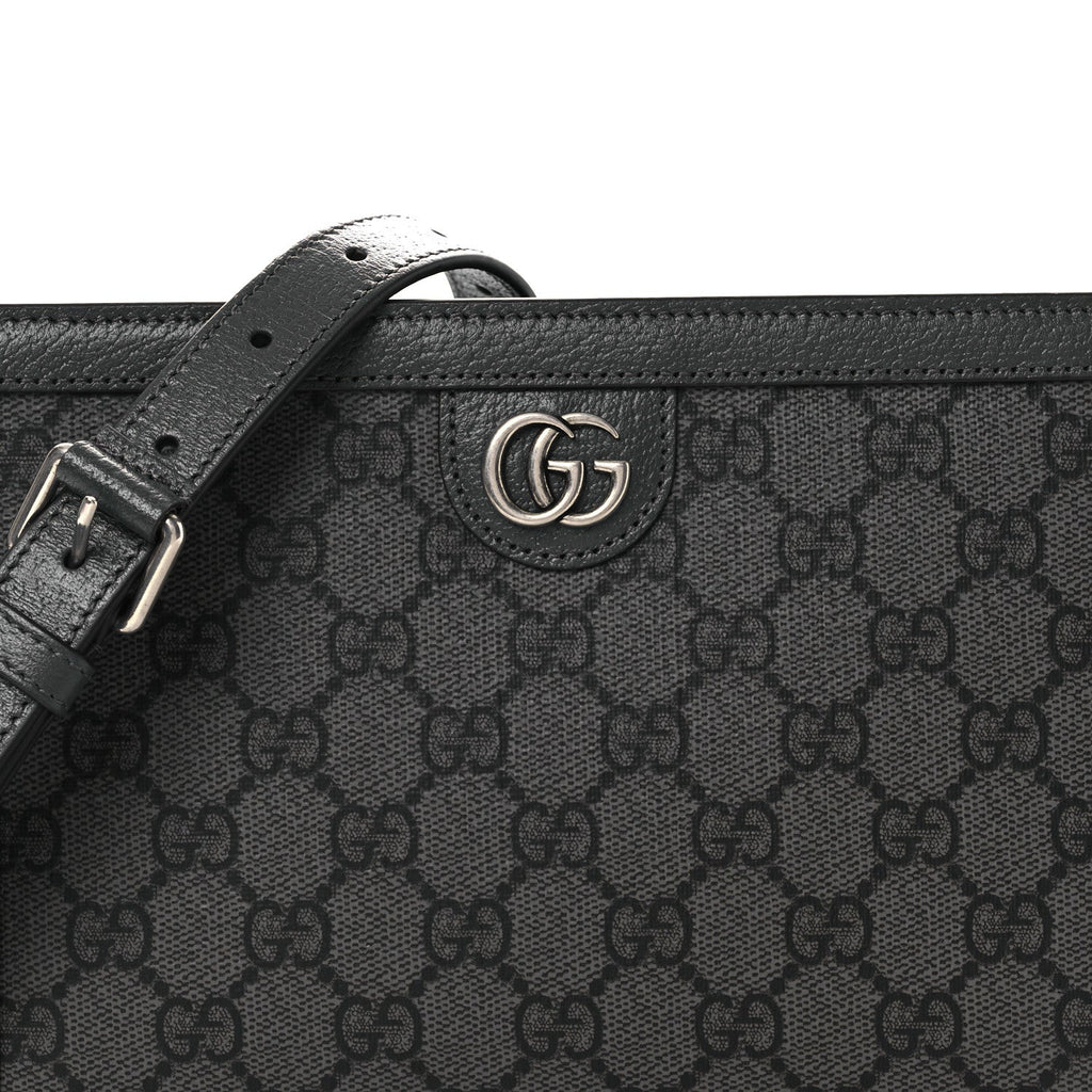 GG Supreme Monogram Textured Dollar Calfskin Web Small Ophidia Shoulder Bag Grey Black Graphite Grey