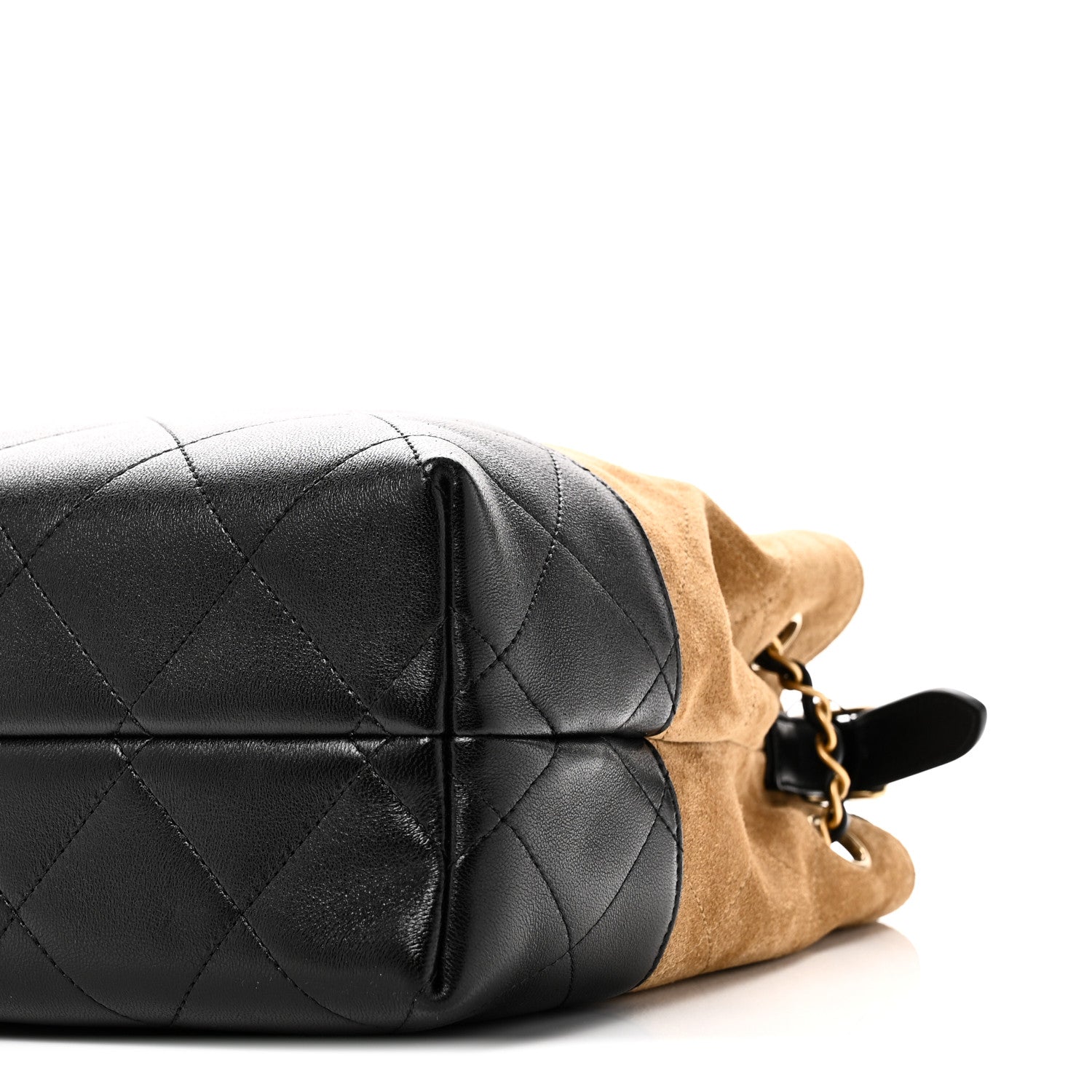 Suede Calfskin Shiny Lambskin Quilted Small Coco Base Shopping Bag Beige Black