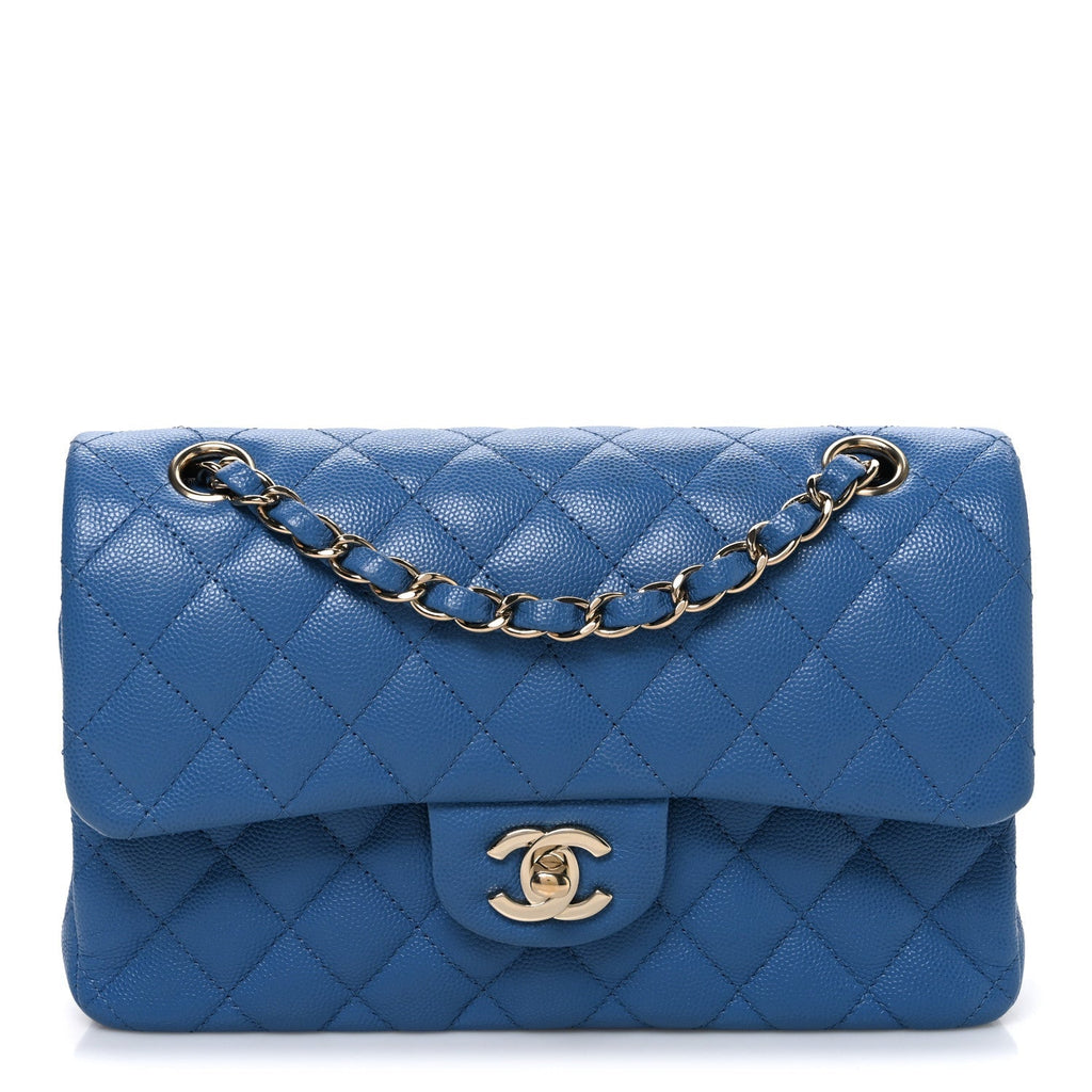 Caviar Quilted Medium Double Flap Blue