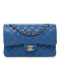 Caviar Quilted Medium Double Flap Blue