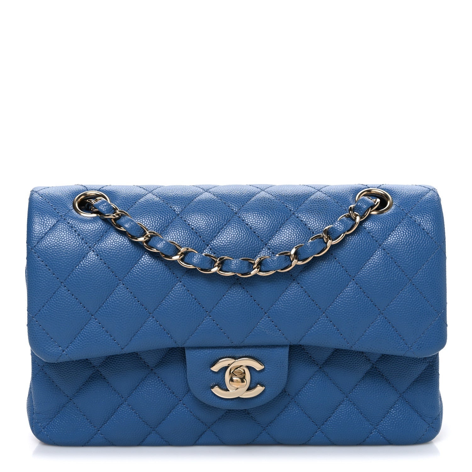 Caviar Quilted Medium Double Flap Blue