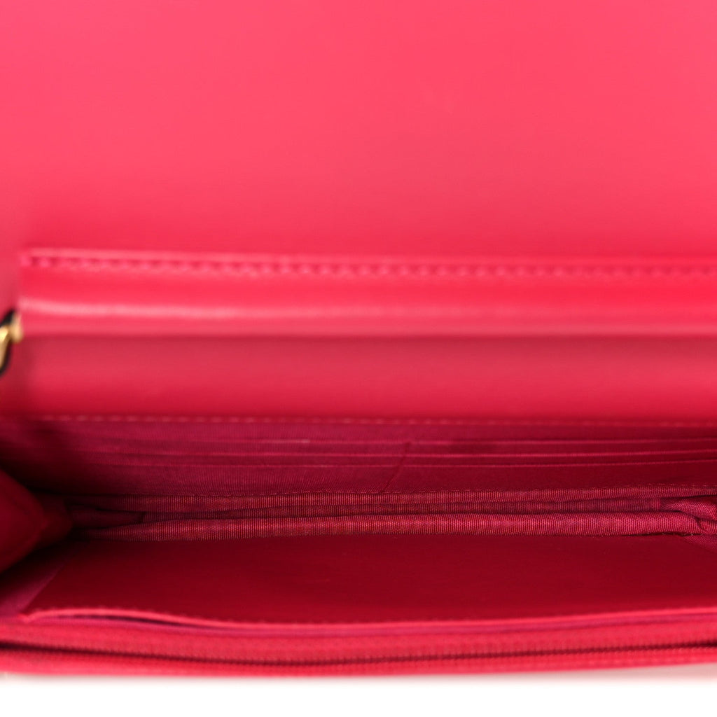 Tweed Calfskin Signe Wallet On Chain WOC Black Pink Orange
