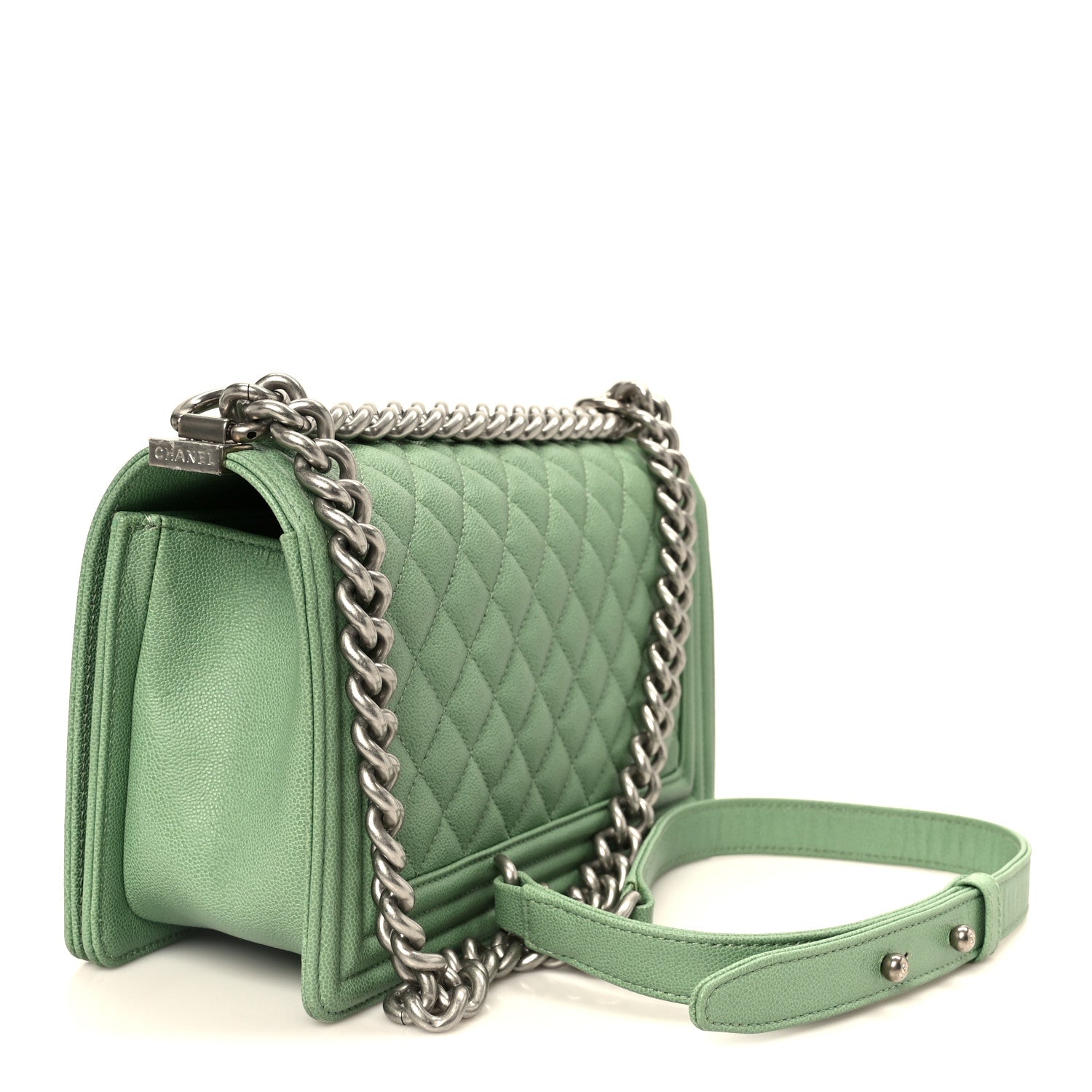 Caviar Quilted Medium Boy Flap Green