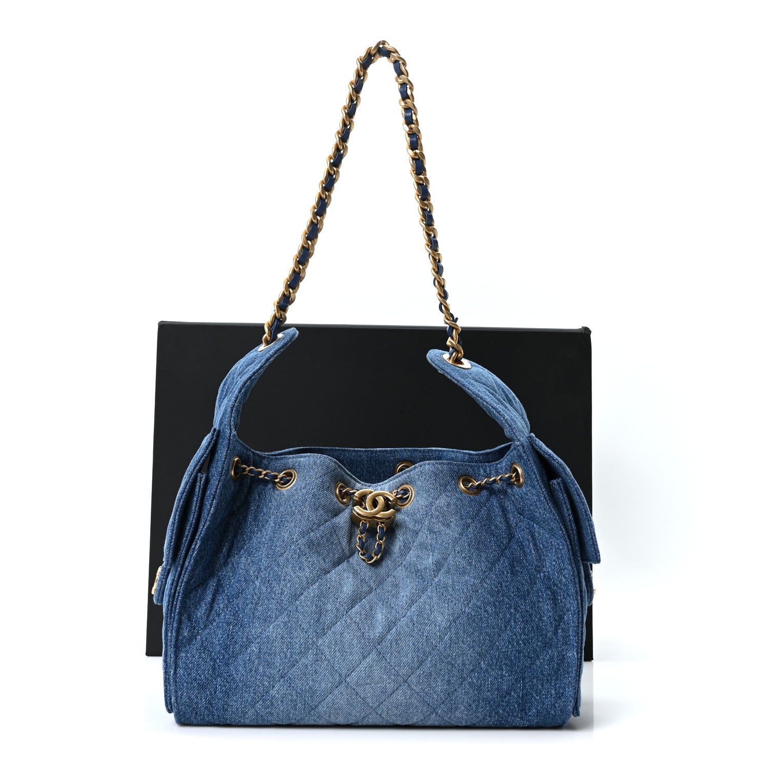 Washed Denim Quilted Small Chanel 25 Handbag Blue