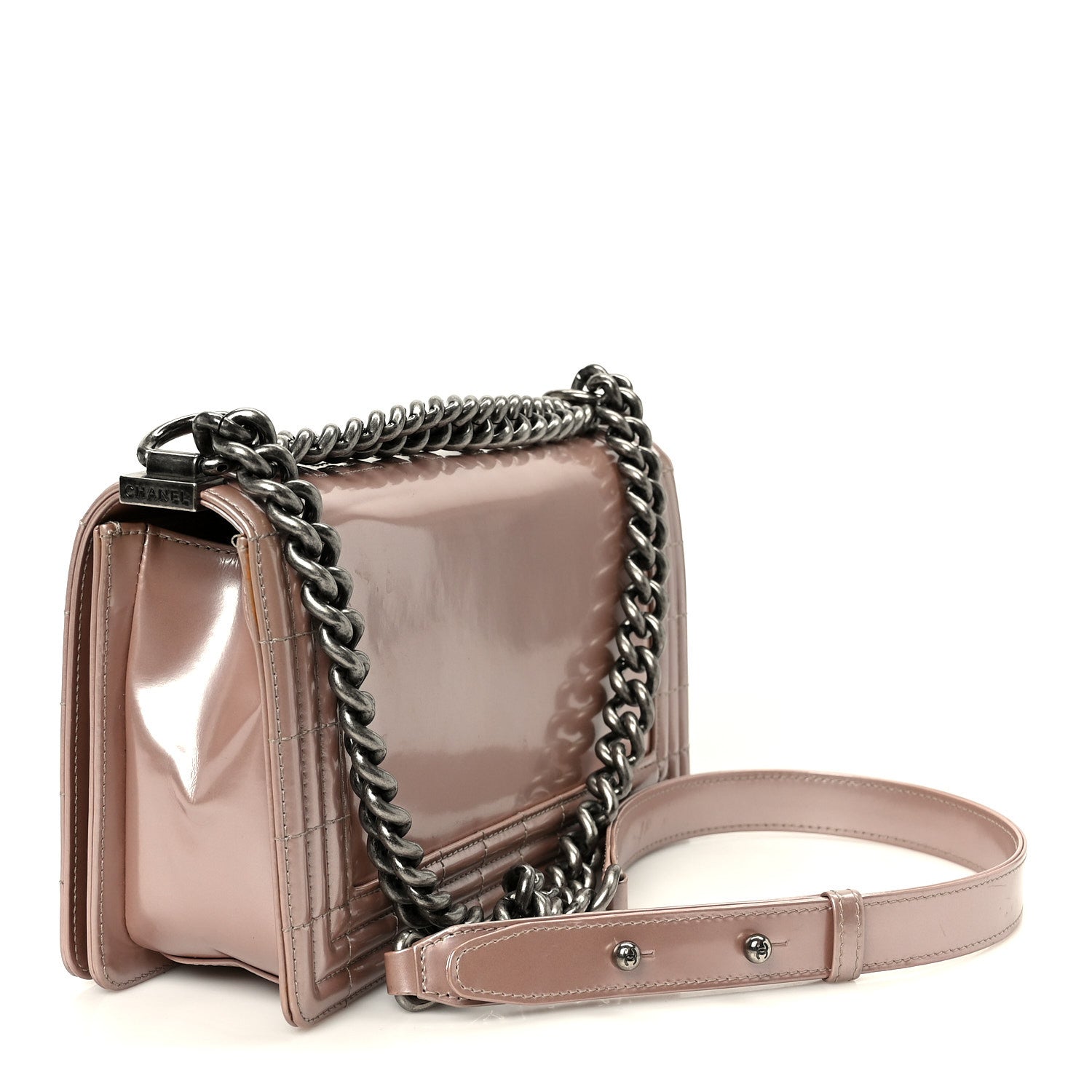 Iridescent Glazed Calfskin Medium Boy Flap Light Pink