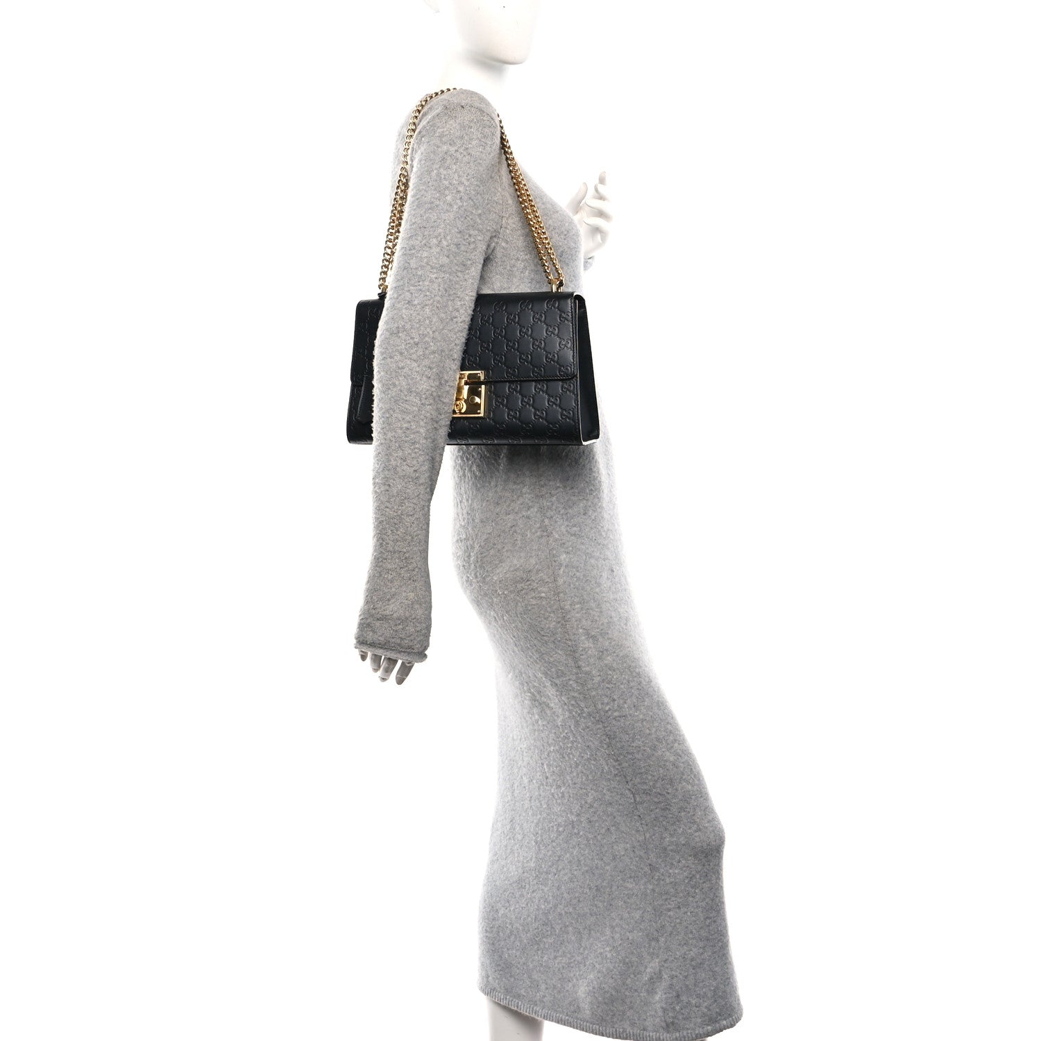 Guccissima Medium Padlock Shoulder Bag Black