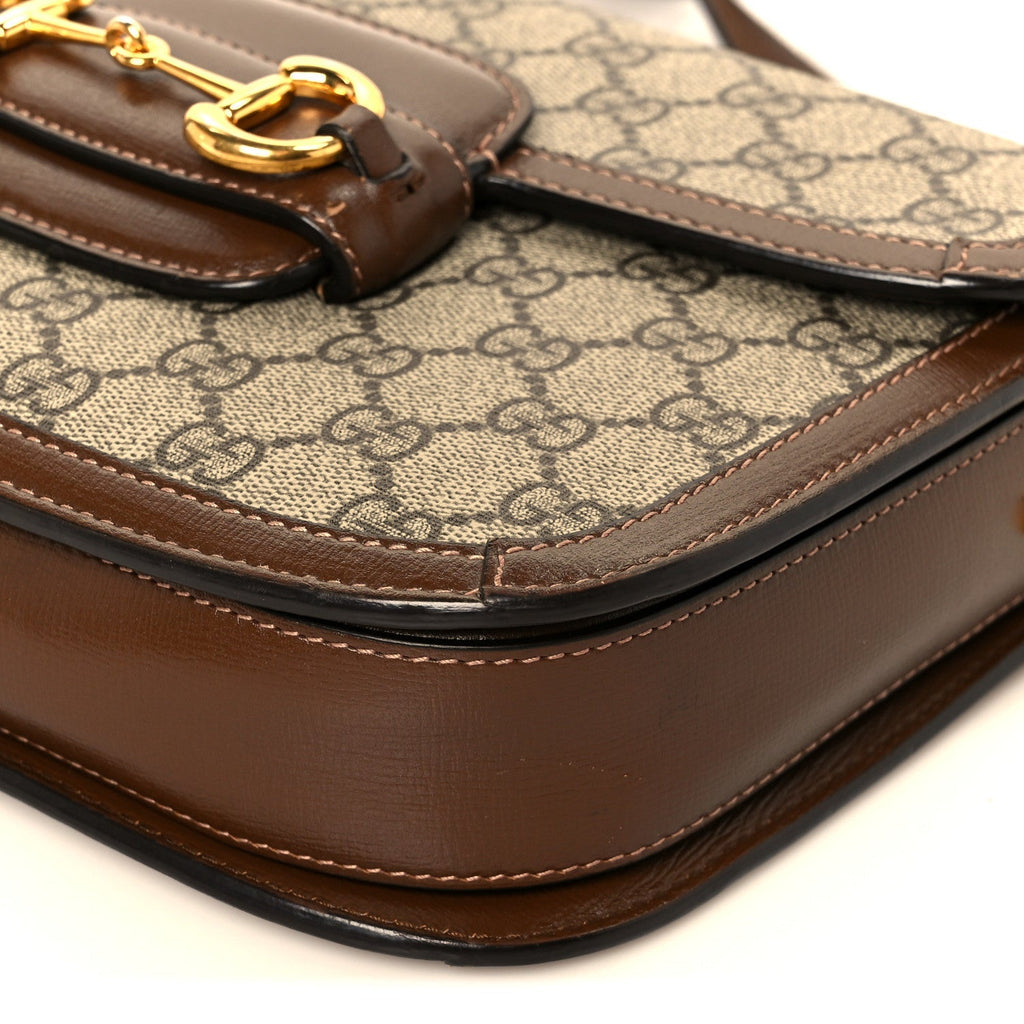 GG Supreme Monogram Horsebit 1955 Shoulder Bag Beige Brown Sugar