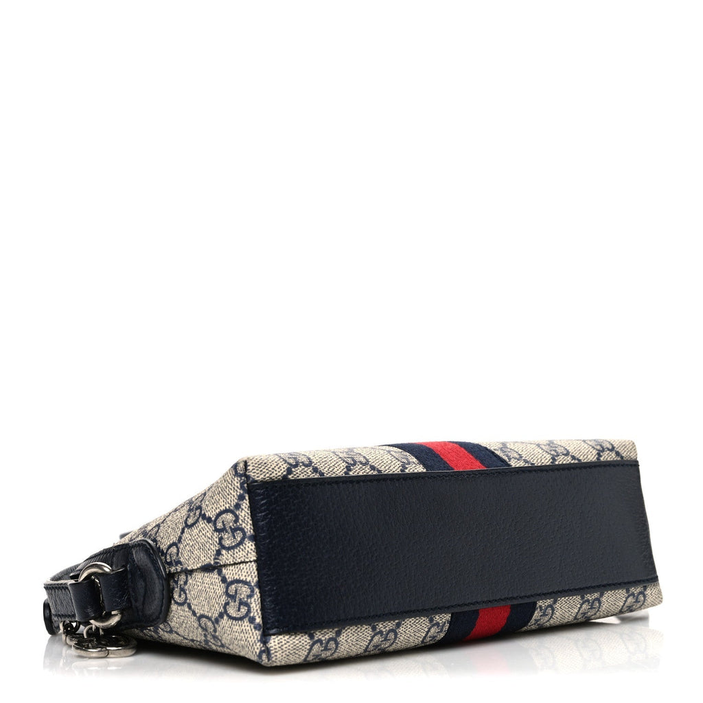 GG Supreme Monogram Textured Dollar Calfskin Web Small Ophidia Dome Shoulder Bag Beige Blue