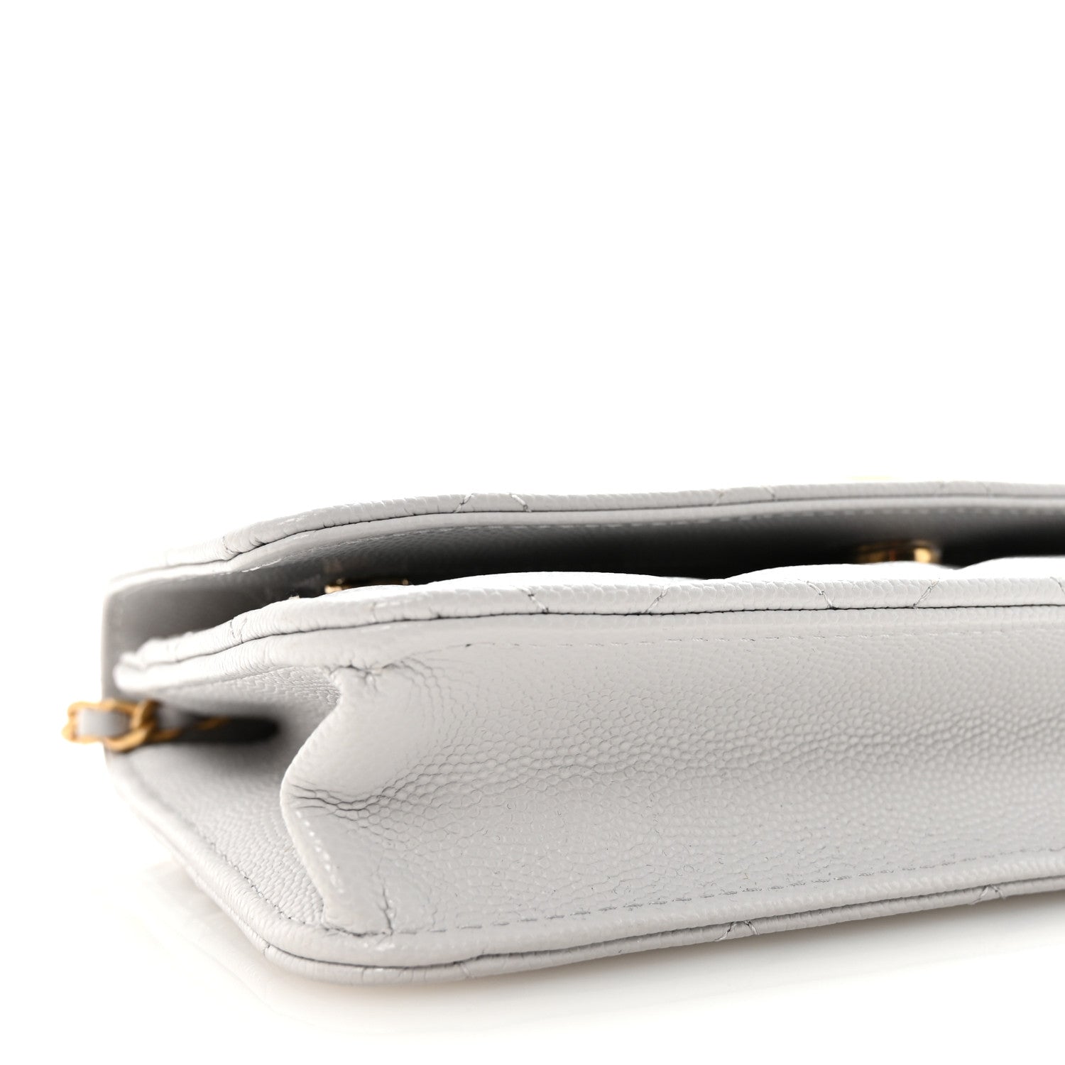 Caviar Quilted Textured CC Wallet on Chain WOC Grey