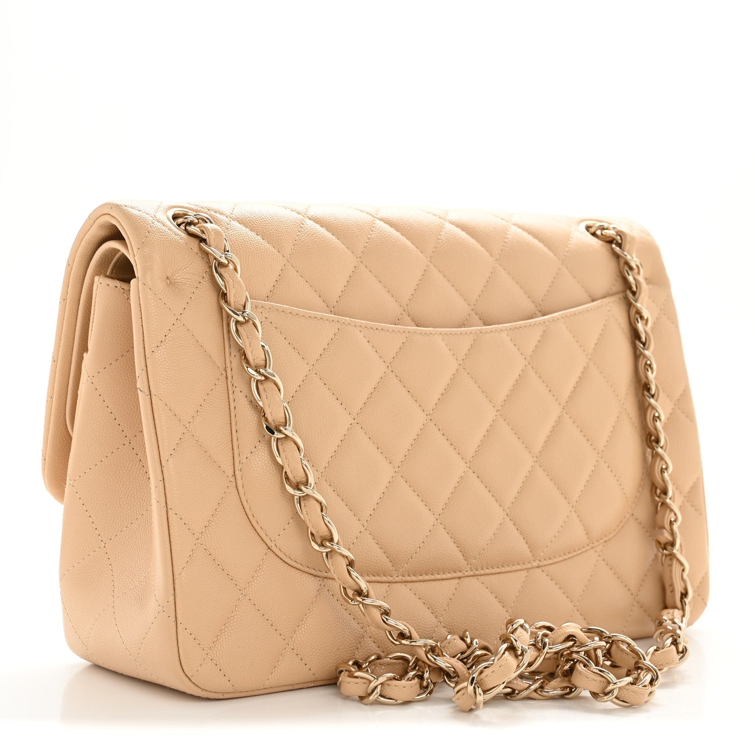 Caviar Quilted Jumbo Double Flap Beige