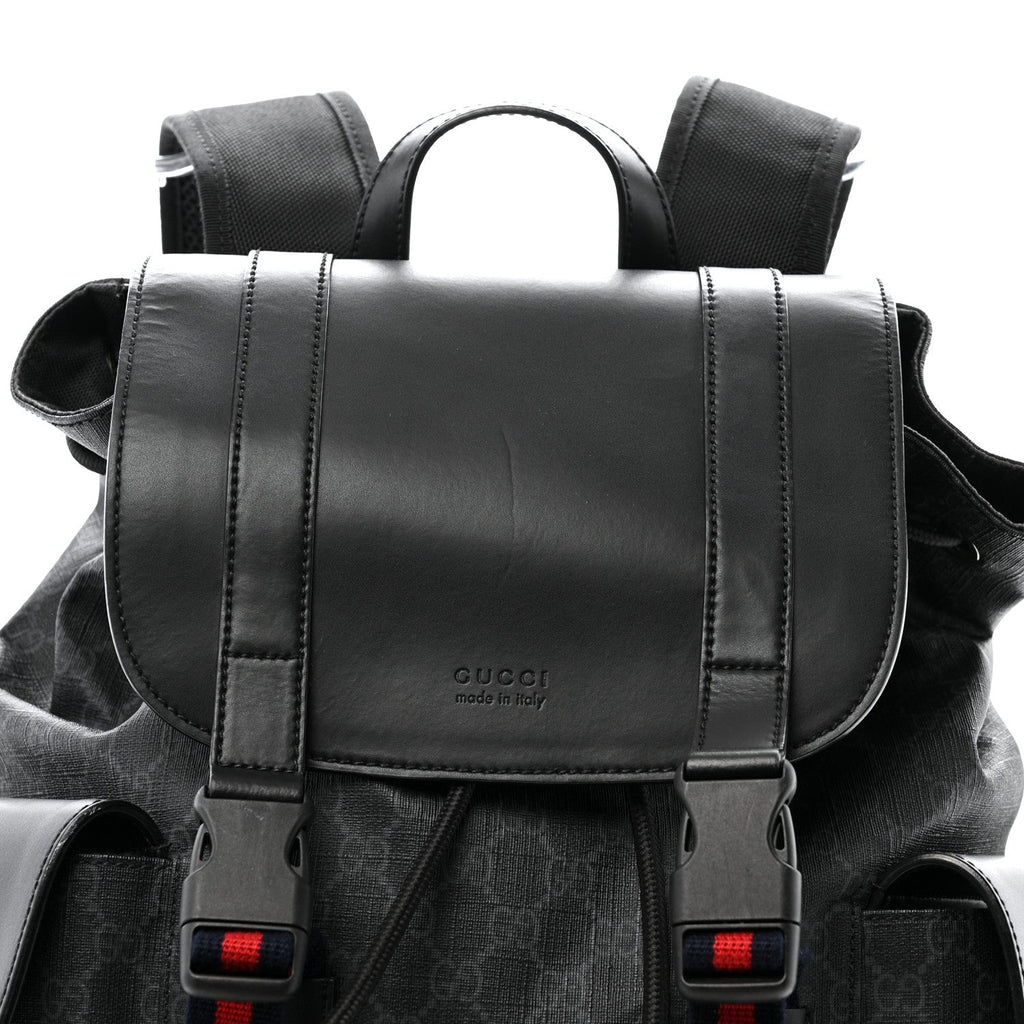 Soft GG Supreme Monogram Calfskin Web Double Buckle Backpack Black