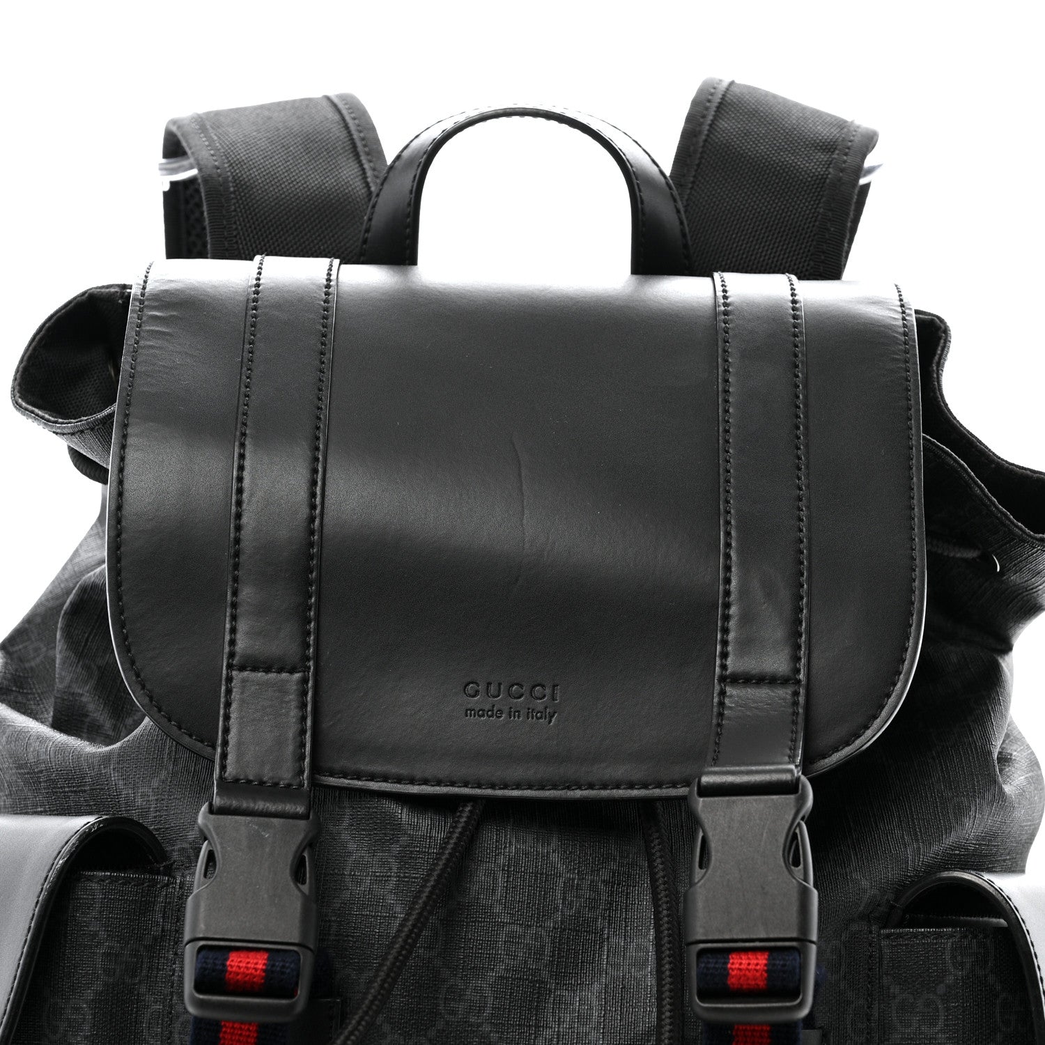 Soft GG Supreme Monogram Calfskin Web Double Buckle Backpack Black