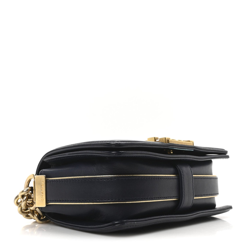 Sheepskin Braided Small Boy Reverso Flap Navy