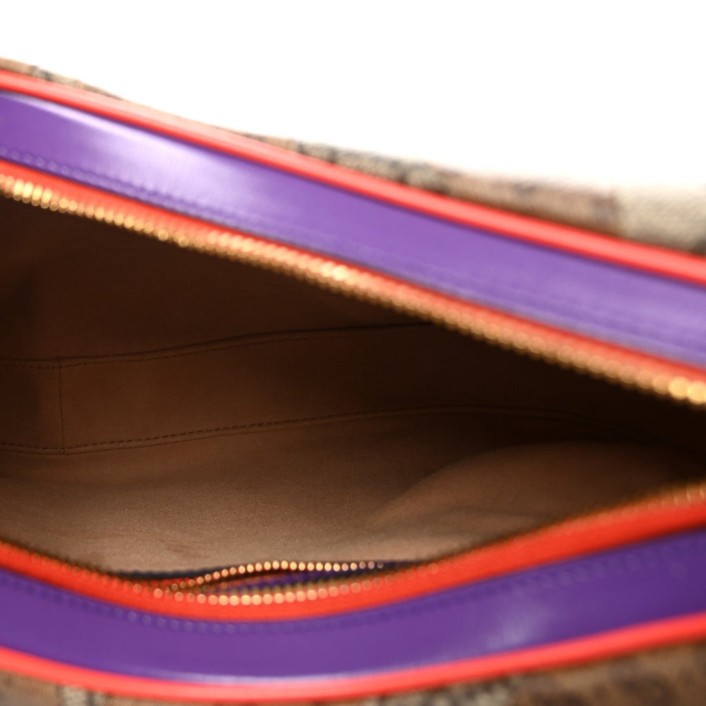 GG Supreme Monogram Mix Monogram Web Patchwork Large Attache Shoulder Bag Beige Multicolor