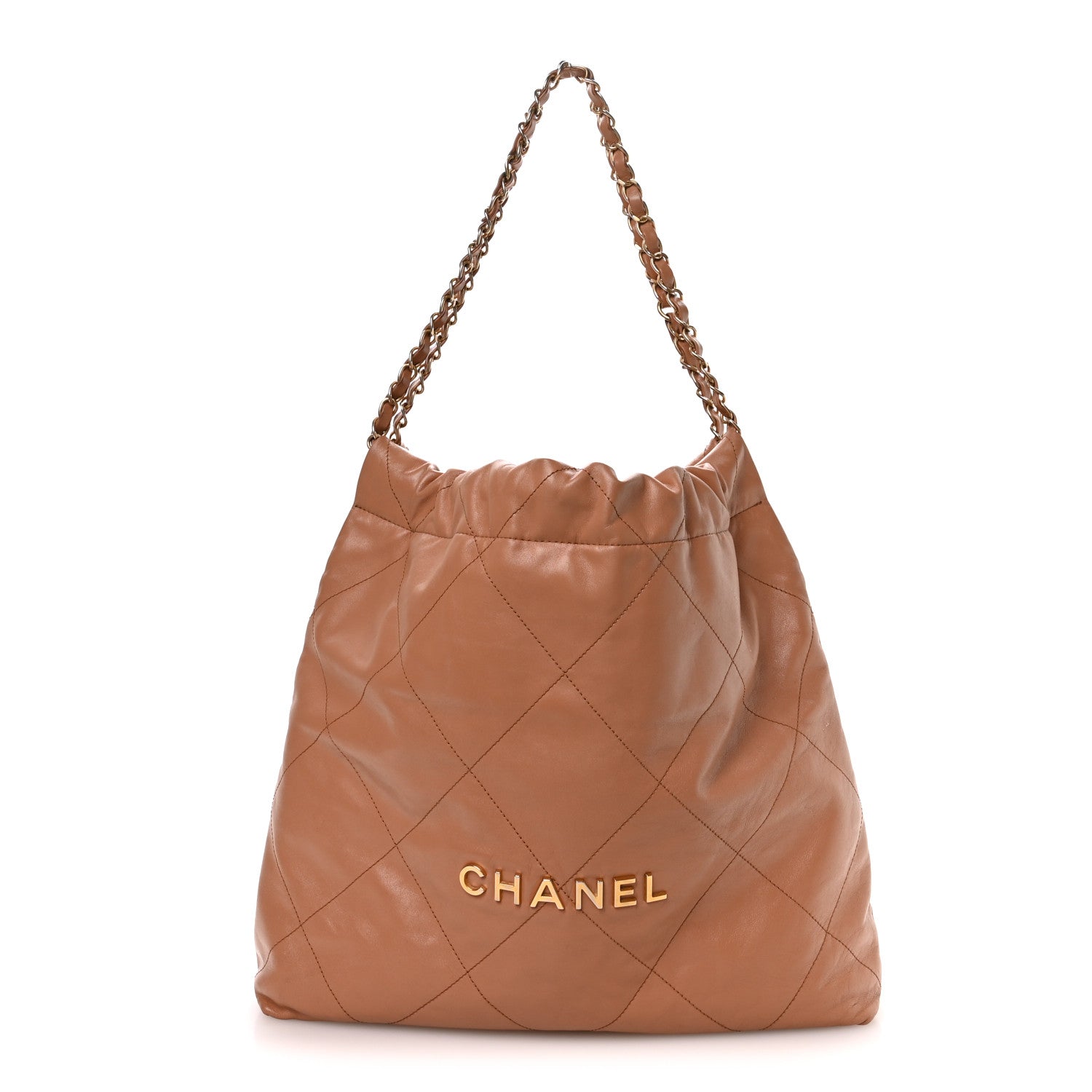 Shiny Calfskin Quilted Chanel 22 Camel