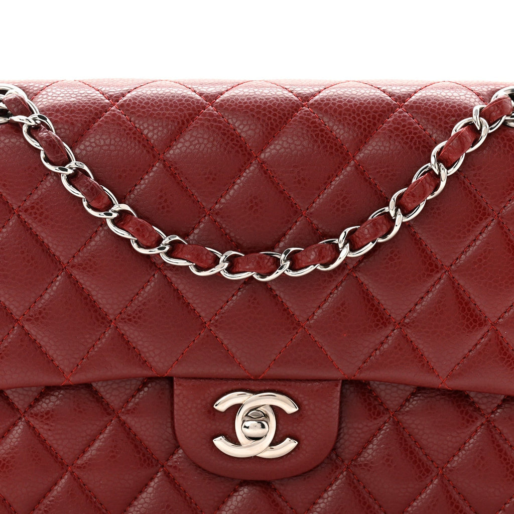 Caviar Quilted Medium Double Flap Burgundy