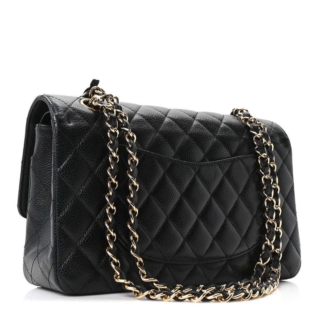 Caviar Quilted Medium Double Flap Black