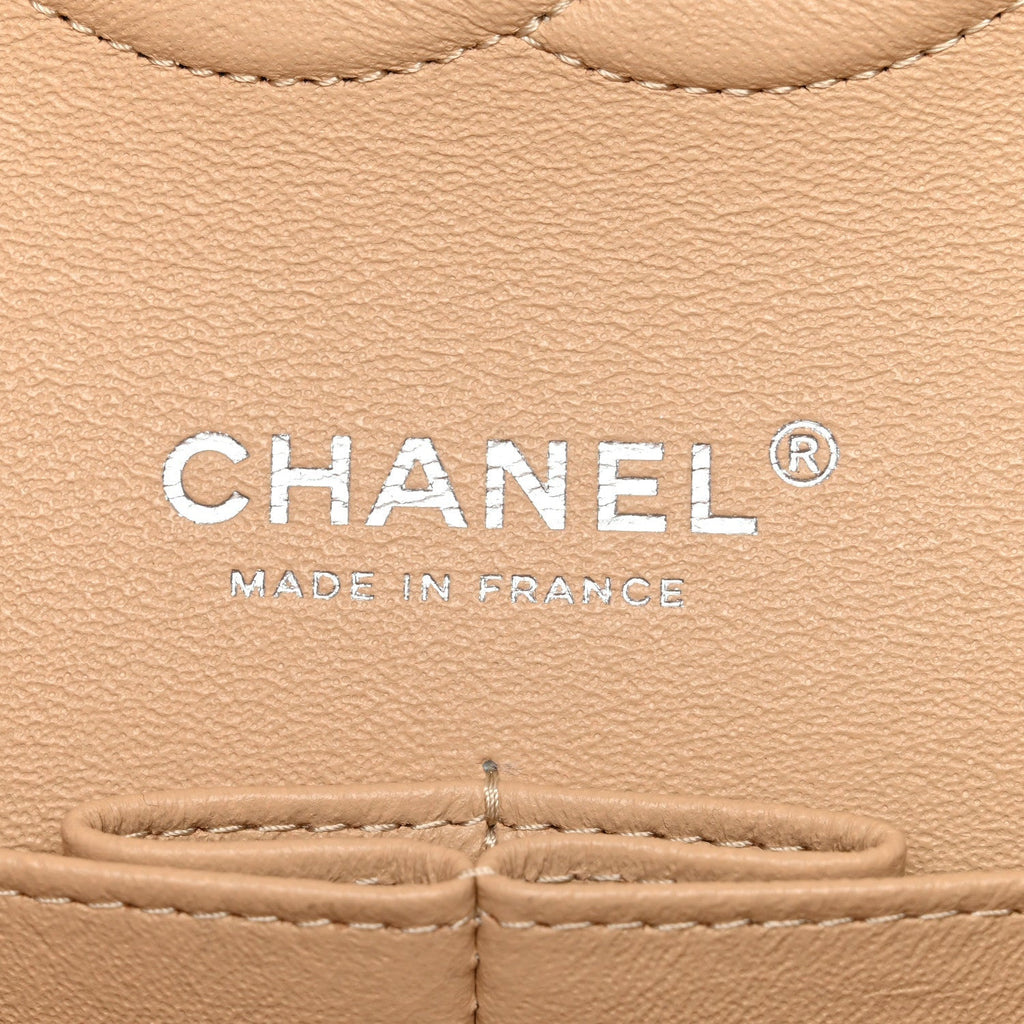 Caviar Quilted Medium Double Flap Beige
