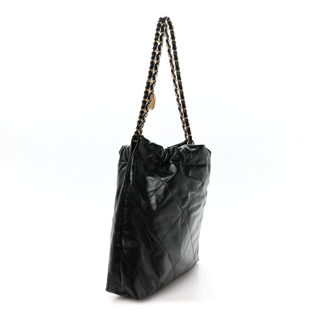 Shiny Calfskin Quilted Small Chanel 22 Black