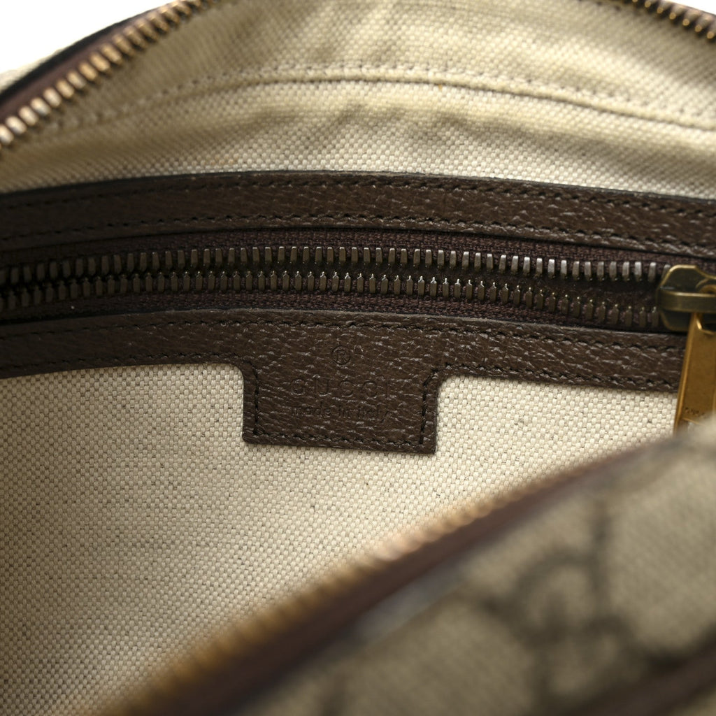 GG Supreme Monogram Textured Dollar Calfskin Web Small Ophidia Convertible Shoulder Bag Beige Ebony New Acero
