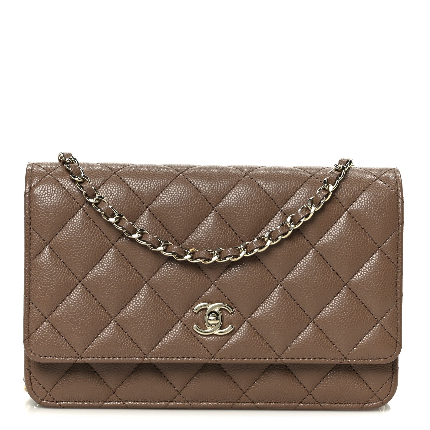Caviar Quilted CC Turnlock Wallet On Chain WOC Brown