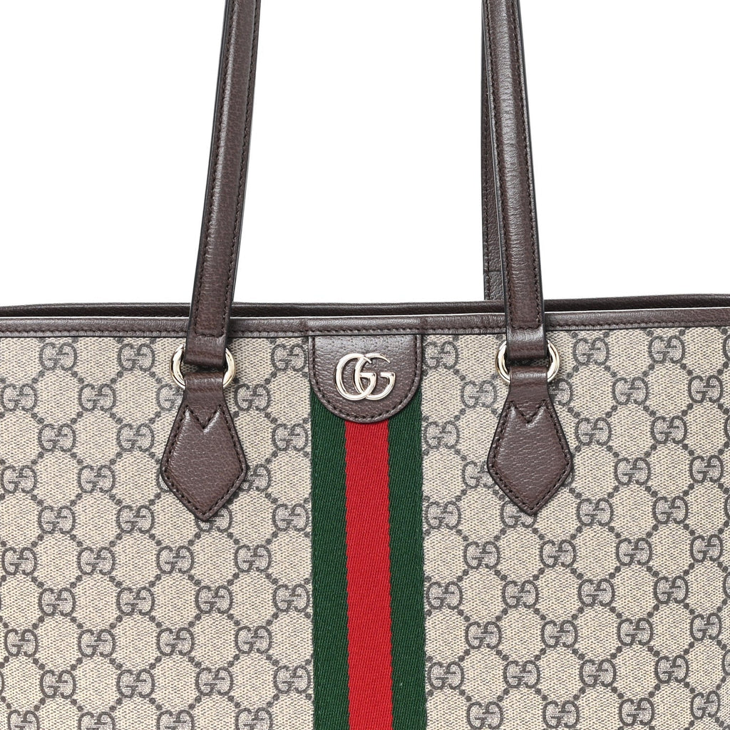 GG Supreme Monogram Textured Calfskin Web Small Ophidia Shoulder Tote Bag Beige Ebony New Acero