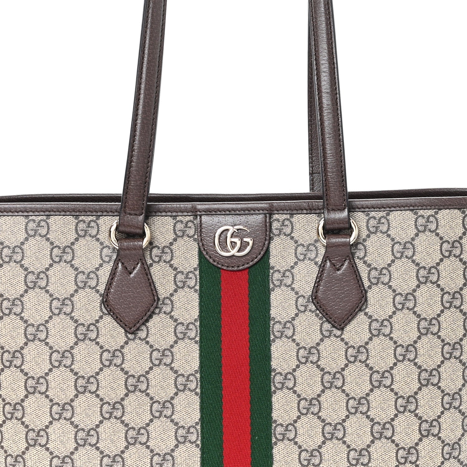 GG Supreme Monogram Textured Calfskin Web Small Ophidia Shoulder Tote Bag Beige Ebony New Acero